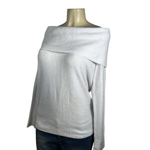 Banana Republic Sweater Womens Large White Off Shoulder Foldover Aire Yarn